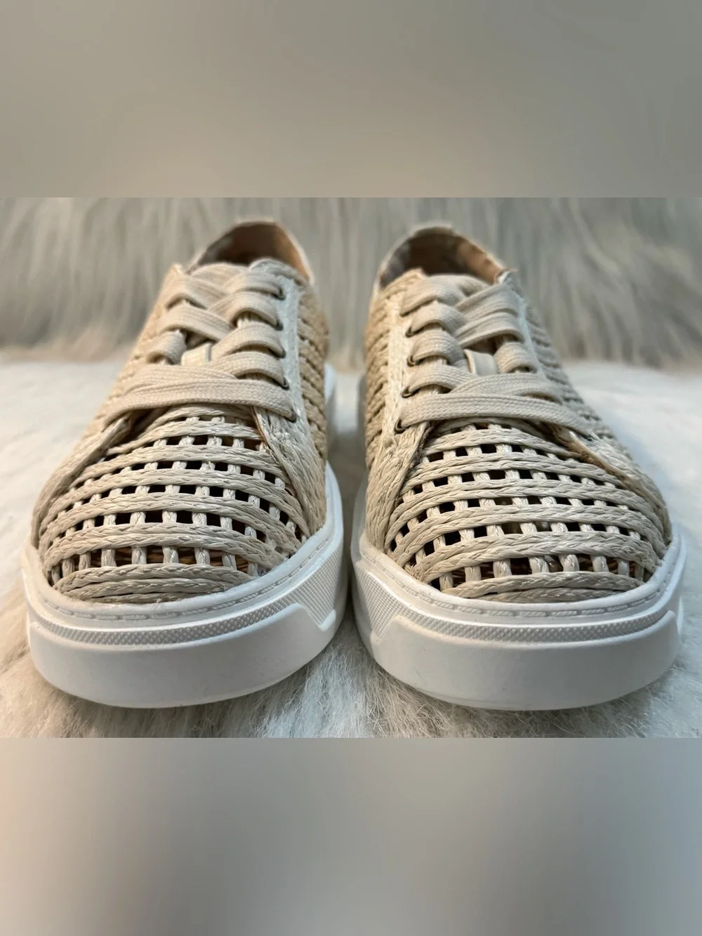 Charles David Sport Reason Raffia Platform Dress Sneaker Cream Ecru NEW